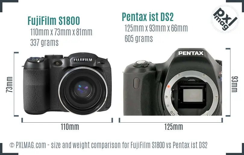 FujiFilm S1800 vs Pentax ist DS2 size comparison