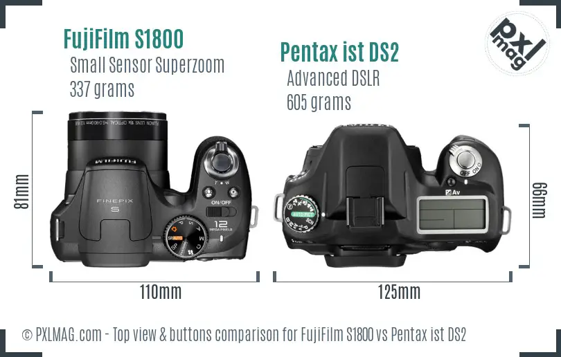 FujiFilm S1800 vs Pentax ist DS2 top view buttons comparison