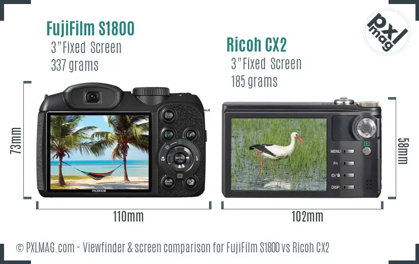 FujiFilm S1800 vs Ricoh CX2 Screen and Viewfinder comparison