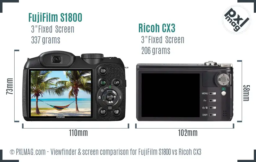 FujiFilm S1800 vs Ricoh CX3 Screen and Viewfinder comparison