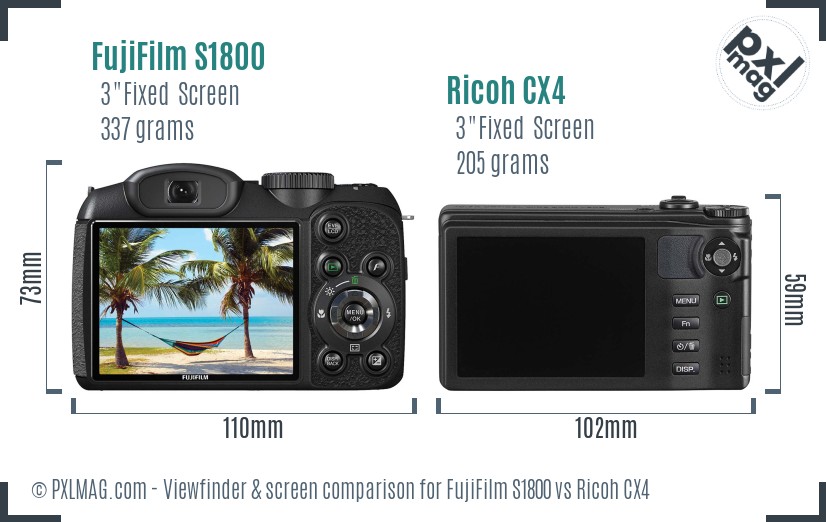 FujiFilm S1800 vs Ricoh CX4 Screen and Viewfinder comparison