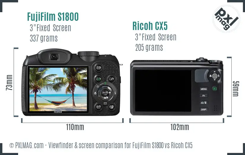 FujiFilm S1800 vs Ricoh CX5 Screen and Viewfinder comparison FujiFilm S1800 vs Ricoh CX5 Screen and Viewfinder comparison