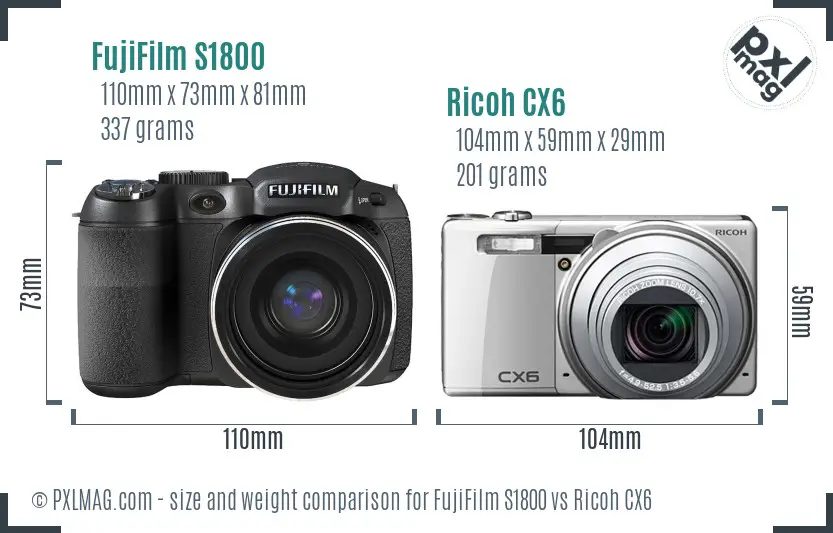 FujiFilm S1800 vs Ricoh CX6 size comparison