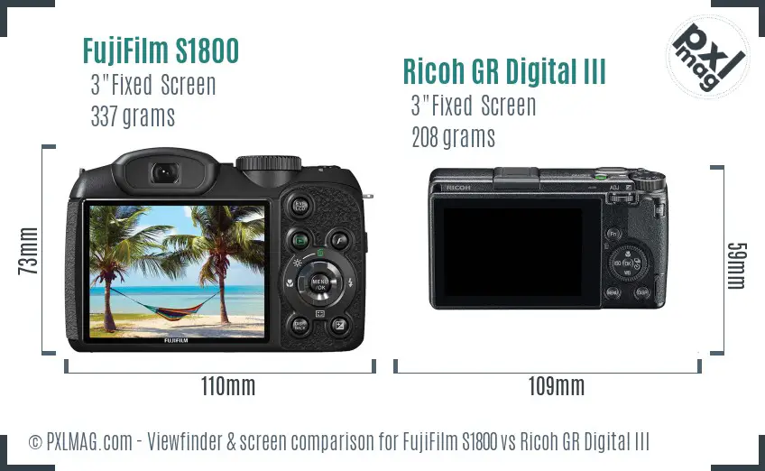 FujiFilm S1800 vs Ricoh GR Digital III Screen and Viewfinder comparison