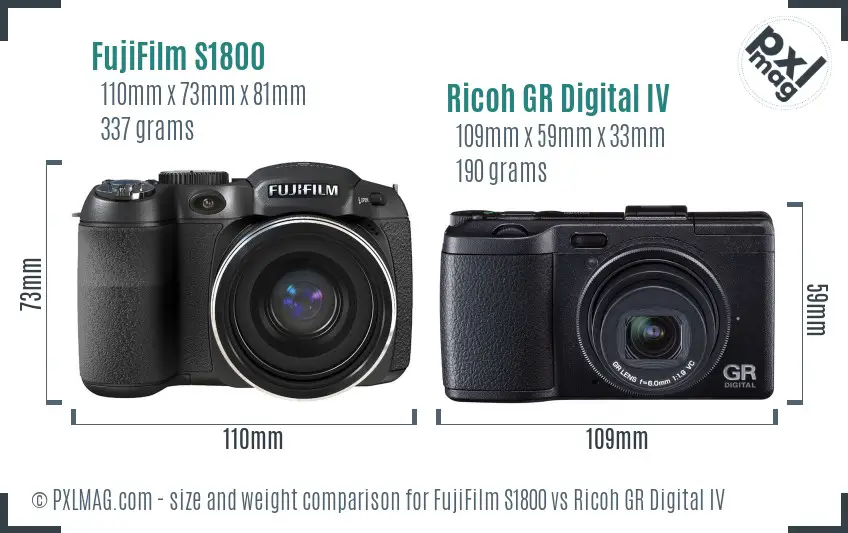 FujiFilm S1800 vs Ricoh GR Digital IV size comparison FujiFilm S1800 vs Ricoh GR Digital IV size comparison