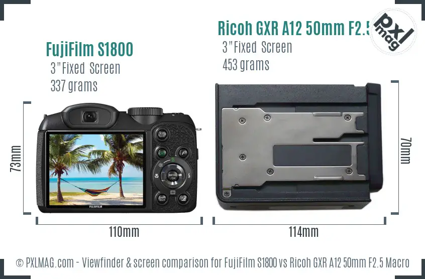 FujiFilm S1800 vs Ricoh GXR A12 50mm F2.5 Macro Screen and Viewfinder comparison FujiFilm S1800 vs Ricoh GXR A12 50mm F2.5 Macro Screen and Viewfinder comparison