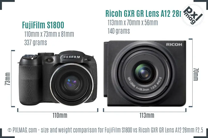 FujiFilm S1800 vs Ricoh GXR GR Lens A12 28mm F2.5 size comparison