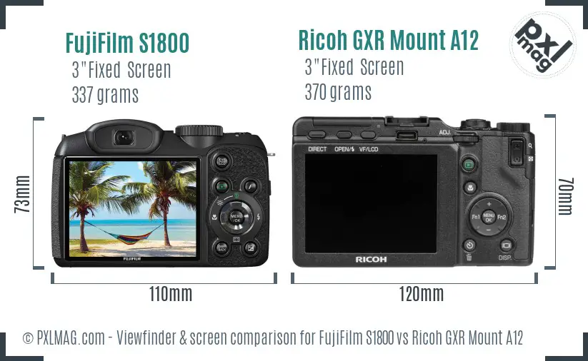 FujiFilm S1800 vs Ricoh GXR Mount A12 Screen and Viewfinder comparison FujiFilm S1800 vs Ricoh GXR Mount A12 Screen and Viewfinder comparison