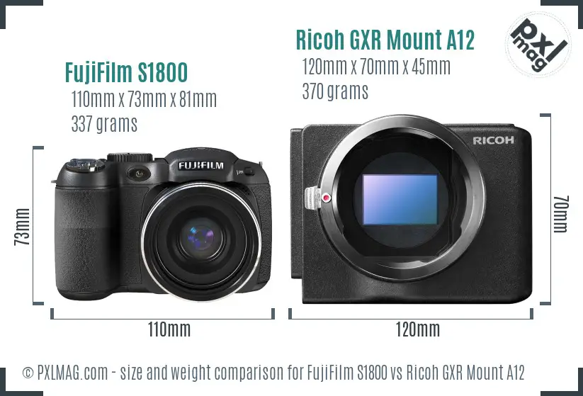 FujiFilm S1800 vs Ricoh GXR Mount A12 size comparison FujiFilm S1800 vs Ricoh GXR Mount A12 size comparison