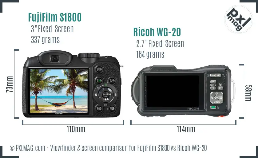 FujiFilm S1800 vs Ricoh WG-20 Screen and Viewfinder comparison