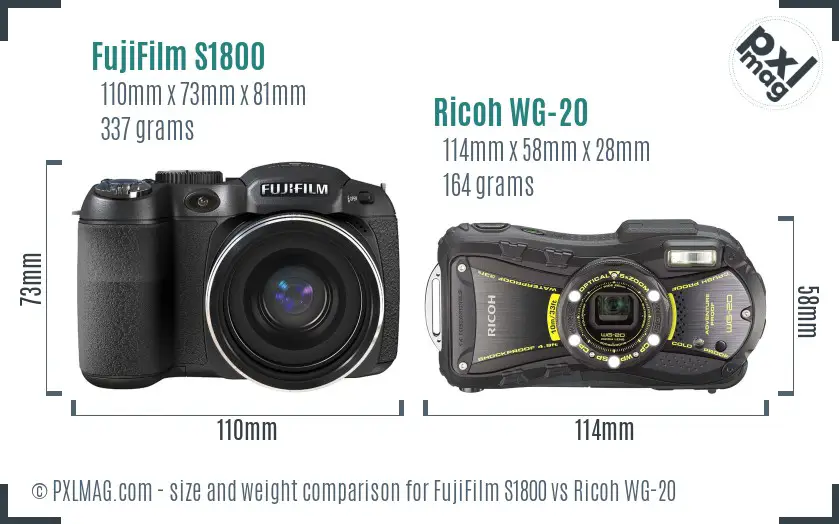 FujiFilm S1800 vs Ricoh WG-20 size comparison