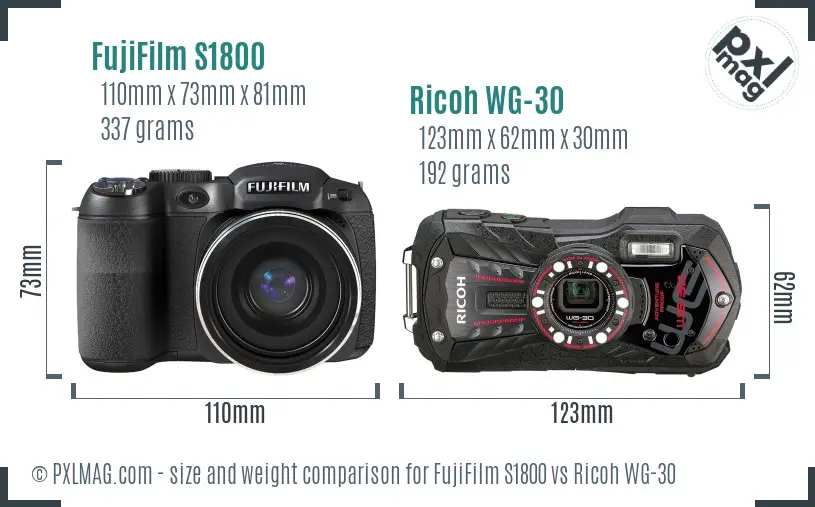FujiFilm S1800 vs Ricoh WG-30 size comparison FujiFilm S1800 vs Ricoh WG-30 size comparison