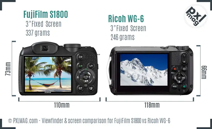 FujiFilm S1800 vs Ricoh WG-6 Screen and Viewfinder comparison