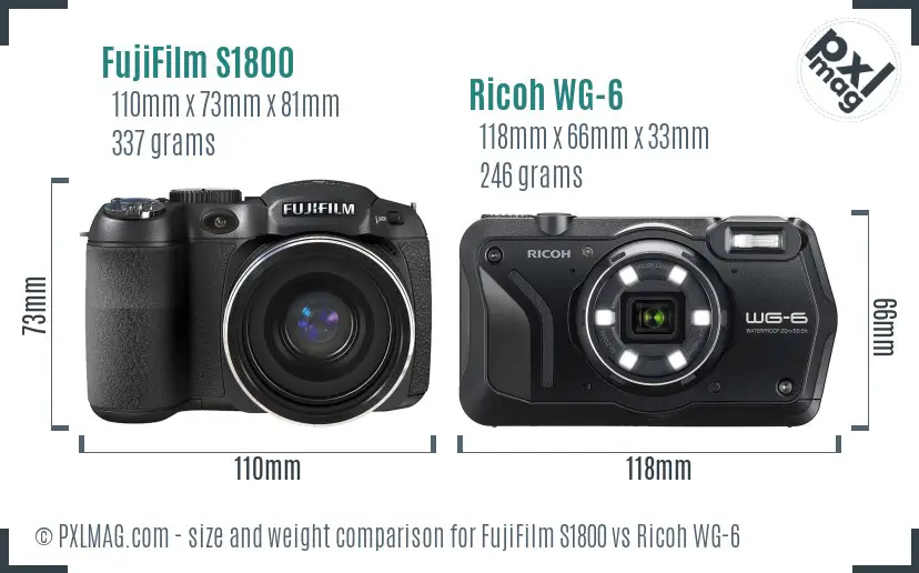 FujiFilm S1800 vs Ricoh WG-6 size comparison