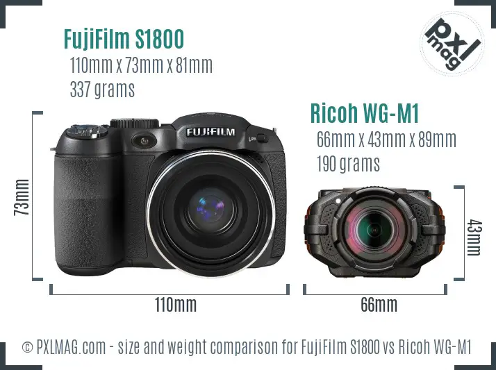 FujiFilm S1800 vs Ricoh WG-M1 size comparison FujiFilm S1800 vs Ricoh WG-M1 size comparison