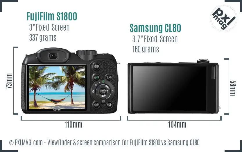 FujiFilm S1800 vs Samsung CL80 Screen and Viewfinder comparison FujiFilm S1800 vs Samsung CL80 Screen and Viewfinder comparison