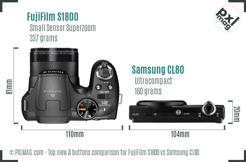 FujiFilm S1800 vs Samsung CL80 top view buttons comparison FujiFilm S1800 vs Samsung CL80 top view buttons comparison