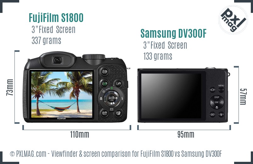 FujiFilm S1800 vs Samsung DV300F Screen and Viewfinder comparison
