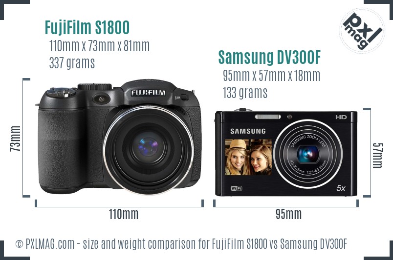 FujiFilm S1800 vs Samsung DV300F size comparison
