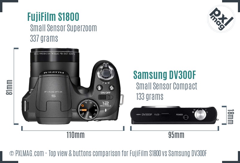 FujiFilm S1800 vs Samsung DV300F top view buttons comparison