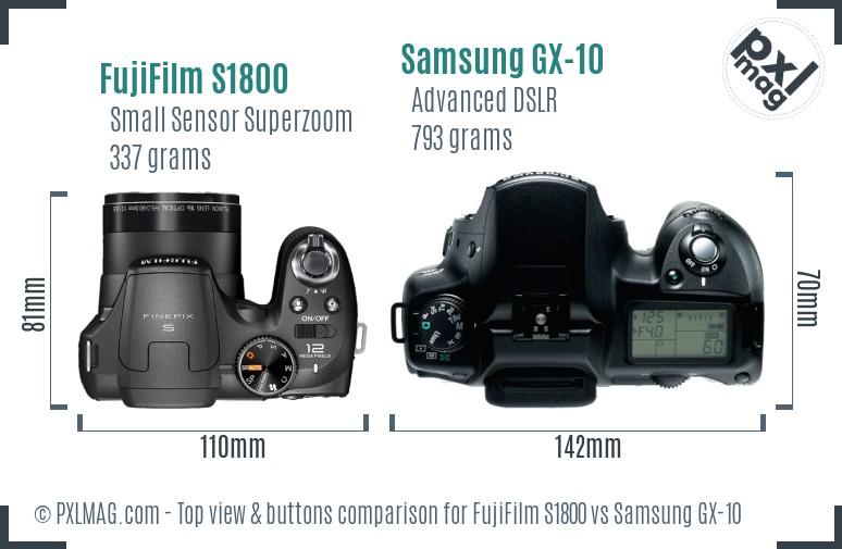 FujiFilm S1800 vs Samsung GX-10 top view buttons comparison