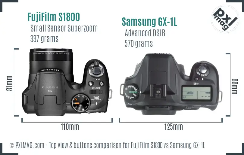 FujiFilm S1800 vs Samsung GX-1L top view buttons comparison