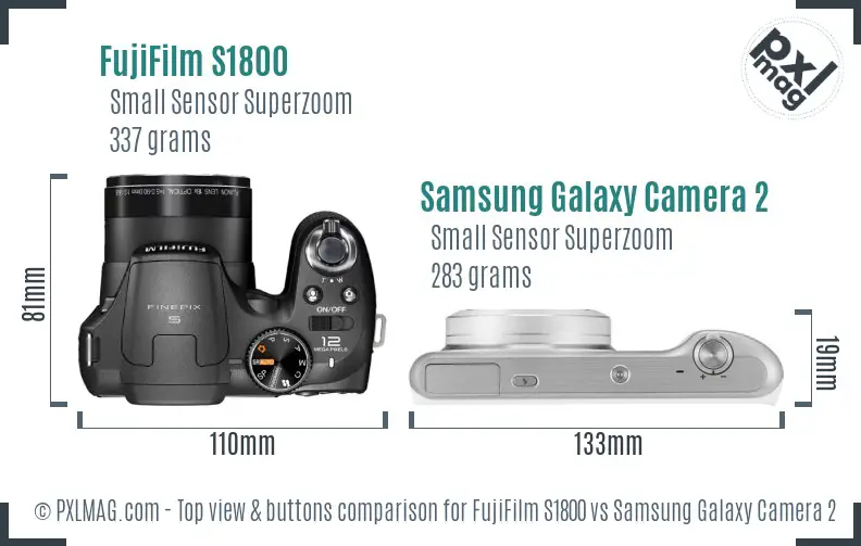 FujiFilm S1800 vs Samsung Galaxy Camera 2 top view buttons comparison