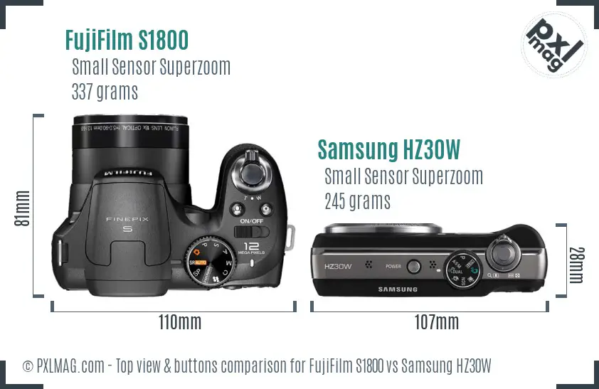 FujiFilm S1800 vs Samsung HZ30W top view buttons comparison