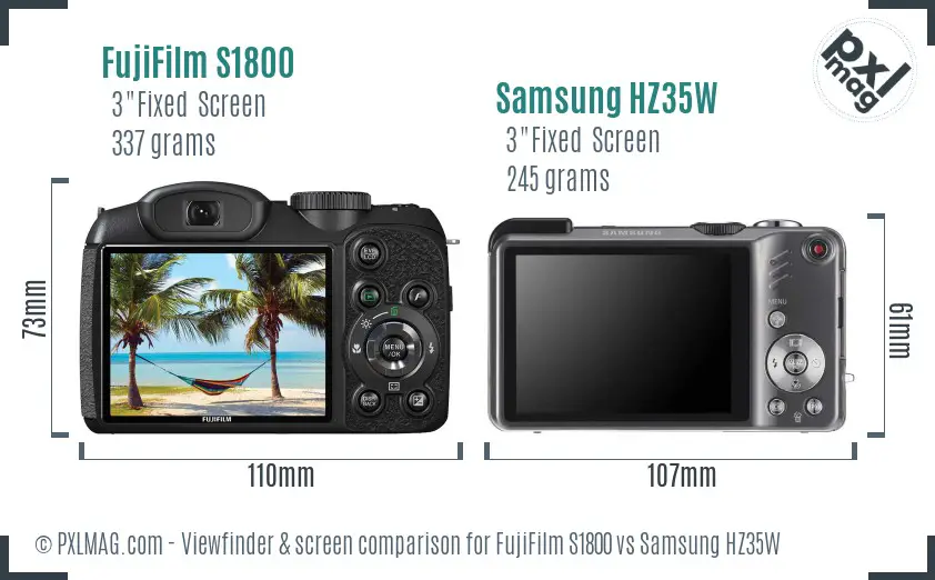 FujiFilm S1800 vs Samsung HZ35W Screen and Viewfinder comparison FujiFilm S1800 vs Samsung HZ35W Screen and Viewfinder comparison