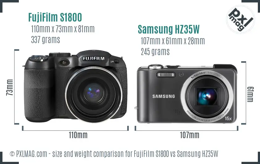 FujiFilm S1800 vs Samsung HZ35W size comparison FujiFilm S1800 vs Samsung HZ35W size comparison