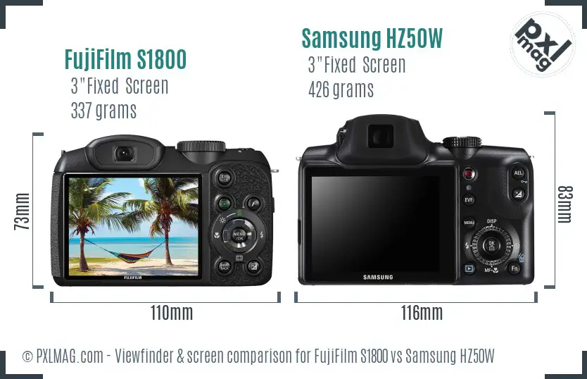 FujiFilm S1800 vs Samsung HZ50W Screen and Viewfinder comparison FujiFilm S1800 vs Samsung HZ50W Screen and Viewfinder comparison