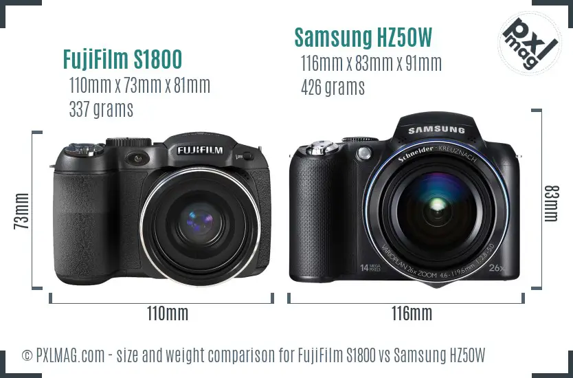 FujiFilm S1800 vs Samsung HZ50W size comparison FujiFilm S1800 vs Samsung HZ50W size comparison