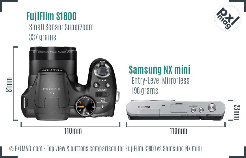 FujiFilm S1800 vs Samsung NX mini top view buttons comparison