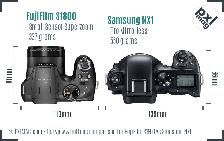 FujiFilm S1800 vs Samsung NX1 top view buttons comparison