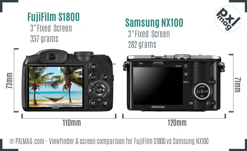 FujiFilm S1800 vs Samsung NX100 Screen and Viewfinder comparison