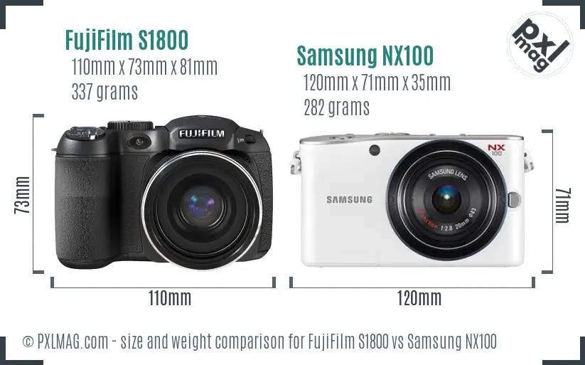 FujiFilm S1800 vs Samsung NX100 size comparison