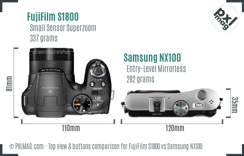 FujiFilm S1800 vs Samsung NX100 top view buttons comparison