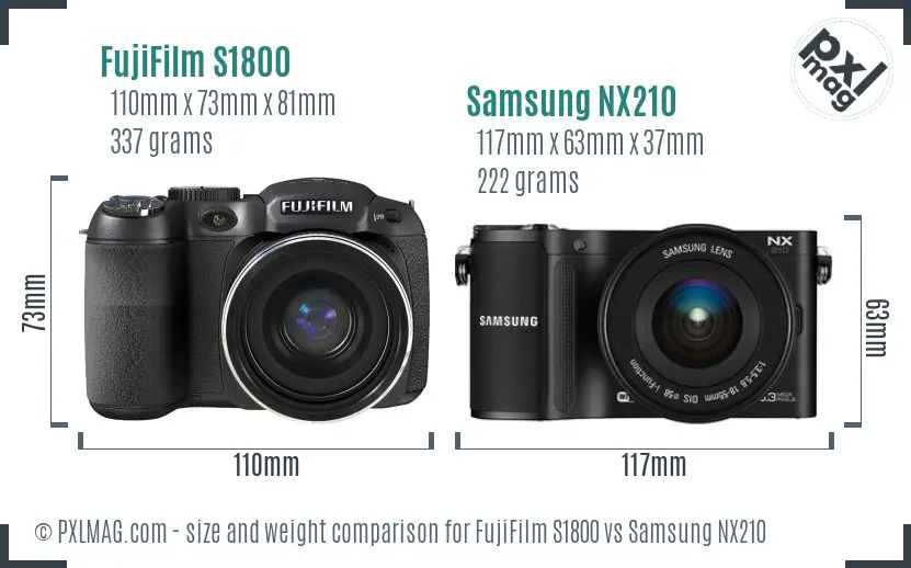 FujiFilm S1800 vs Samsung NX210 size comparison FujiFilm S1800 vs Samsung NX210 size comparison