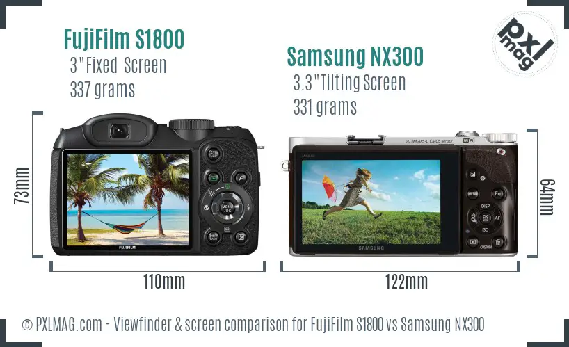 FujiFilm S1800 vs Samsung NX300 Screen and Viewfinder comparison