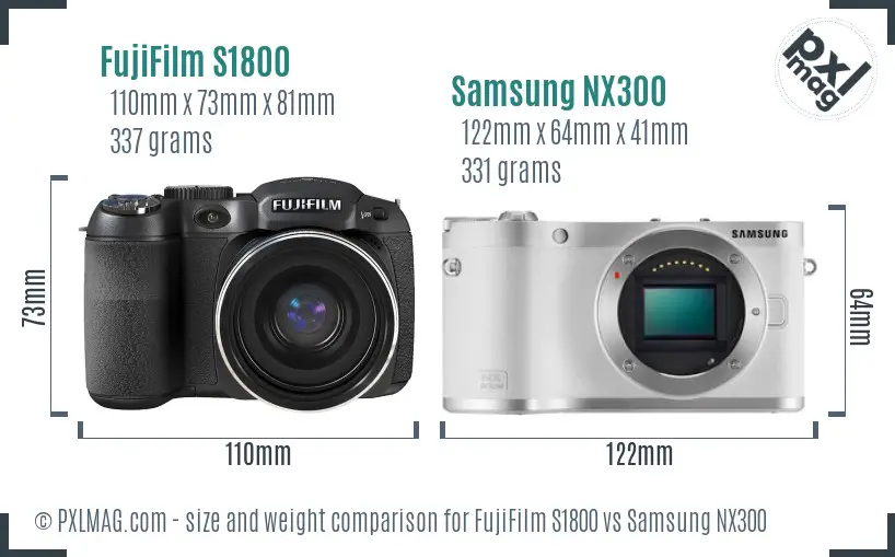 FujiFilm S1800 vs Samsung NX300 size comparison