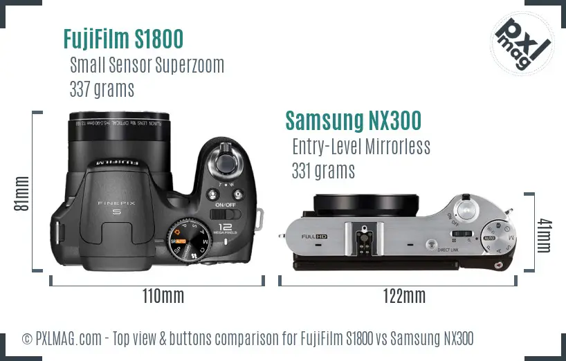 FujiFilm S1800 vs Samsung NX300 top view buttons comparison