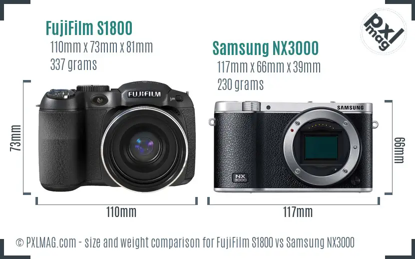 FujiFilm S1800 vs Samsung NX3000 size comparison FujiFilm S1800 vs Samsung NX3000 size comparison