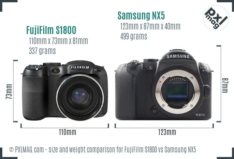 FujiFilm S1800 vs Samsung NX5 size comparison FujiFilm S1800 vs Samsung NX5 size comparison