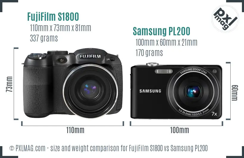 FujiFilm S1800 vs Samsung PL200 size comparison