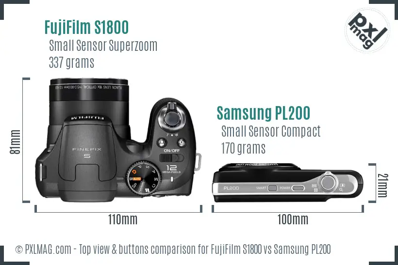 FujiFilm S1800 vs Samsung PL200 top view buttons comparison