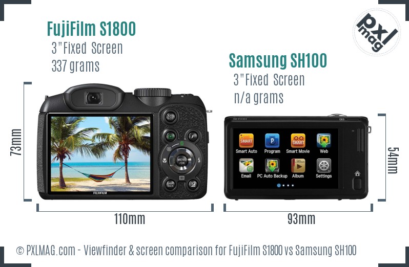 FujiFilm S1800 vs Samsung SH100 Screen and Viewfinder comparison