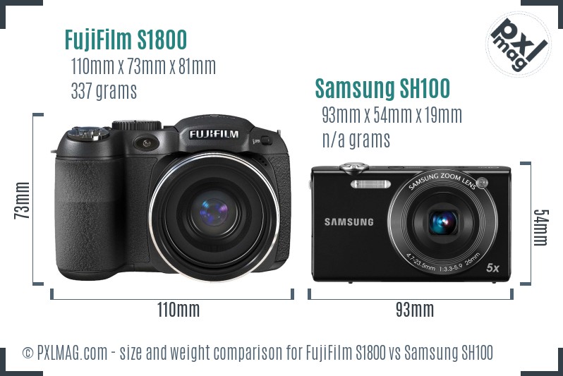 FujiFilm S1800 vs Samsung SH100 size comparison