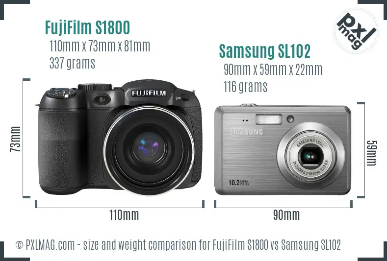 FujiFilm S1800 vs Samsung SL102 size comparison FujiFilm S1800 vs Samsung SL102 size comparison