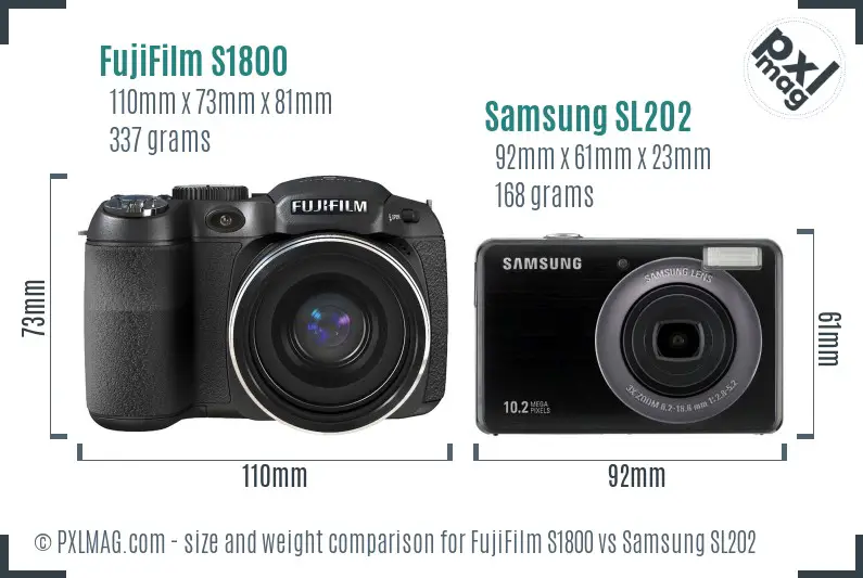 FujiFilm S1800 vs Samsung SL202 size comparison