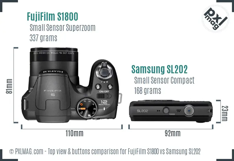 FujiFilm S1800 vs Samsung SL202 top view buttons comparison